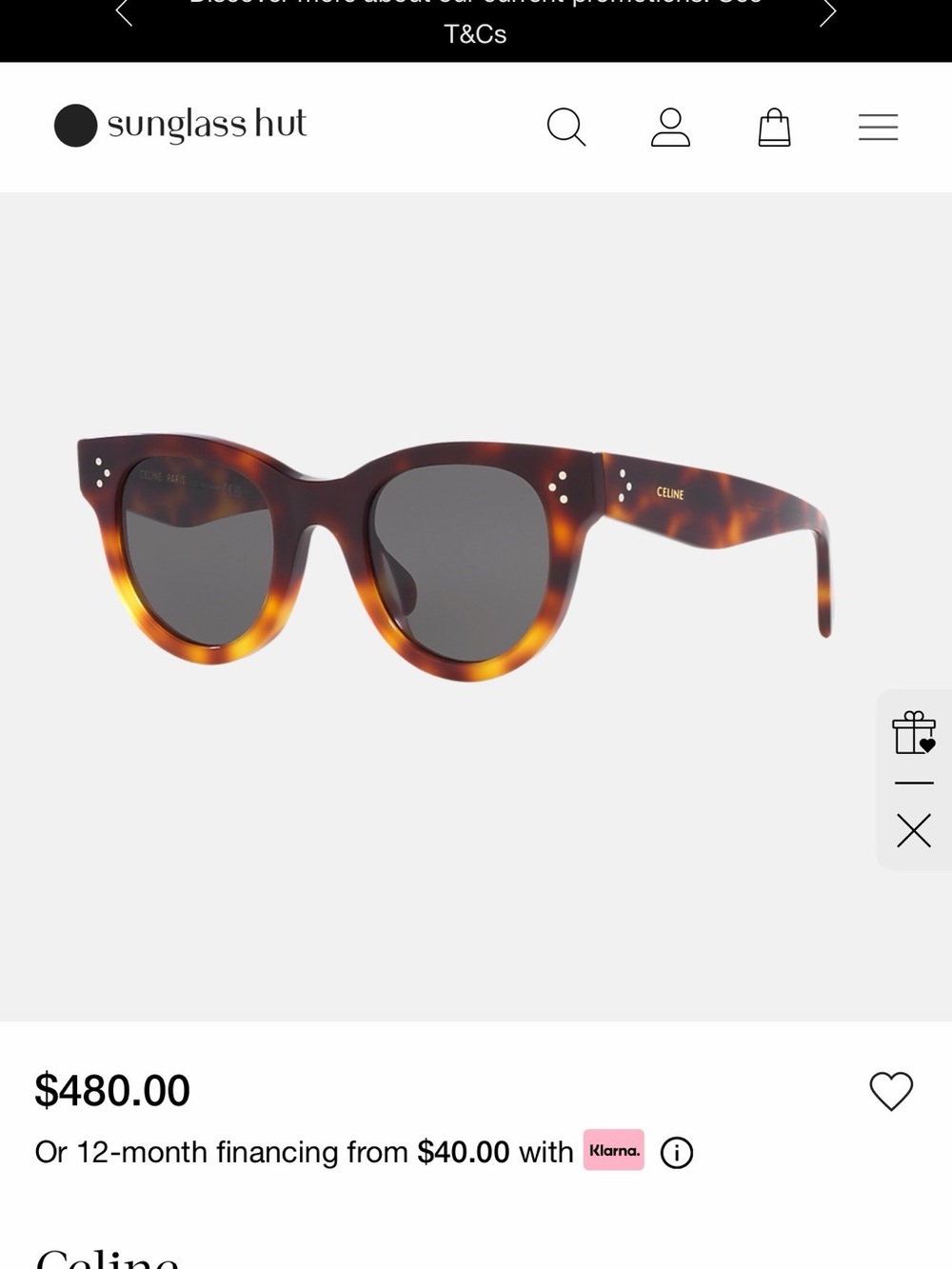 Celine Tortoiseshell Round Sunglasses with Dark Lenses